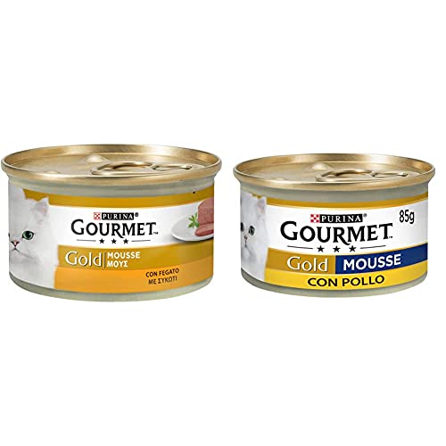 Purina Gourmet Gold Feuchtigkeitsmousse mit Legierung, 24 Dosen à 85 g, 24 x 85 g & Katzennahrung, Mousse mit Huhn, Packung mit 24 Dosen mit jeweils 85 g von Purina Gourmet Gold