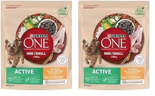 PURINA ONE MINI <10kg Active, reich an Huhn, mit Reis Hundetrockenfutter,800 g (Packung mit 2) von Purina ONE Mini