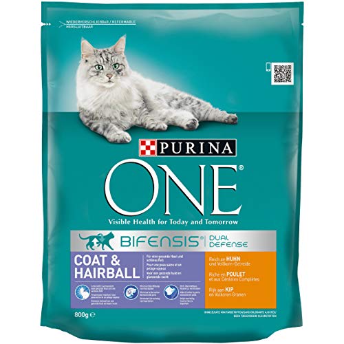 PURINA ONE BIFENSIS COAT & HAIRBALL Katzenfutter trocken, reich an Huhn, 6er Pack (6 x 800g) von PURINA ONE