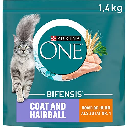 PURINA ONE BIFENSIS Coat & Hairball Katzenfutter trocken, reich an Huhn, 6er Pack (6 x 1,4kg) von PURINA ONE