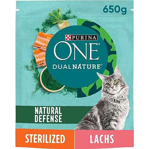 PURINA ONE Dual Nature Katzenfutter trocken für kastrierte Katzen mit Spirulina, reich an Lachs, 6er Pack (6 x 650g) von PURINA ONE