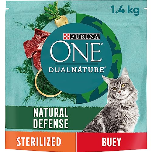 Purina ONE Dual Nature Sterilisiertes Katzenfutter mit Spirulina und Ochse, 6 Beutel à 1,4 kg von PURINA ONE