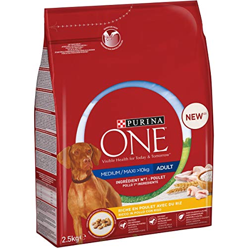 Purina One Hunde-Krokettchen für ausgewachsene Hunde, reich an Huhn mit Reis, 4 Beutel à 2,5 kg von PURINA ONE