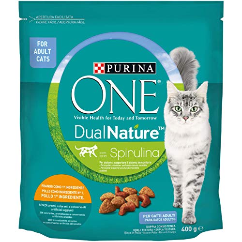 PURINA ONE DUALNATURE Kroketten für Erwachsene, reich an Huhn und mit natürlicher Spirulina - 400 g von PURINA ONE