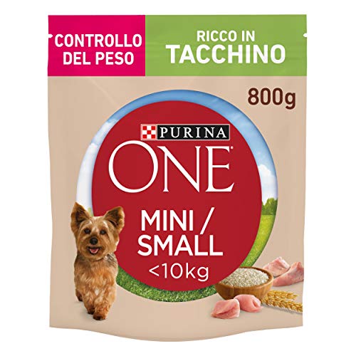 Purina One Mini < 10 kg Gewichtskontrolle Kroketten für kleine Hunde, reich in Truthahn mit Reis, 8 Packungen mit 800 g von PURINA ONE