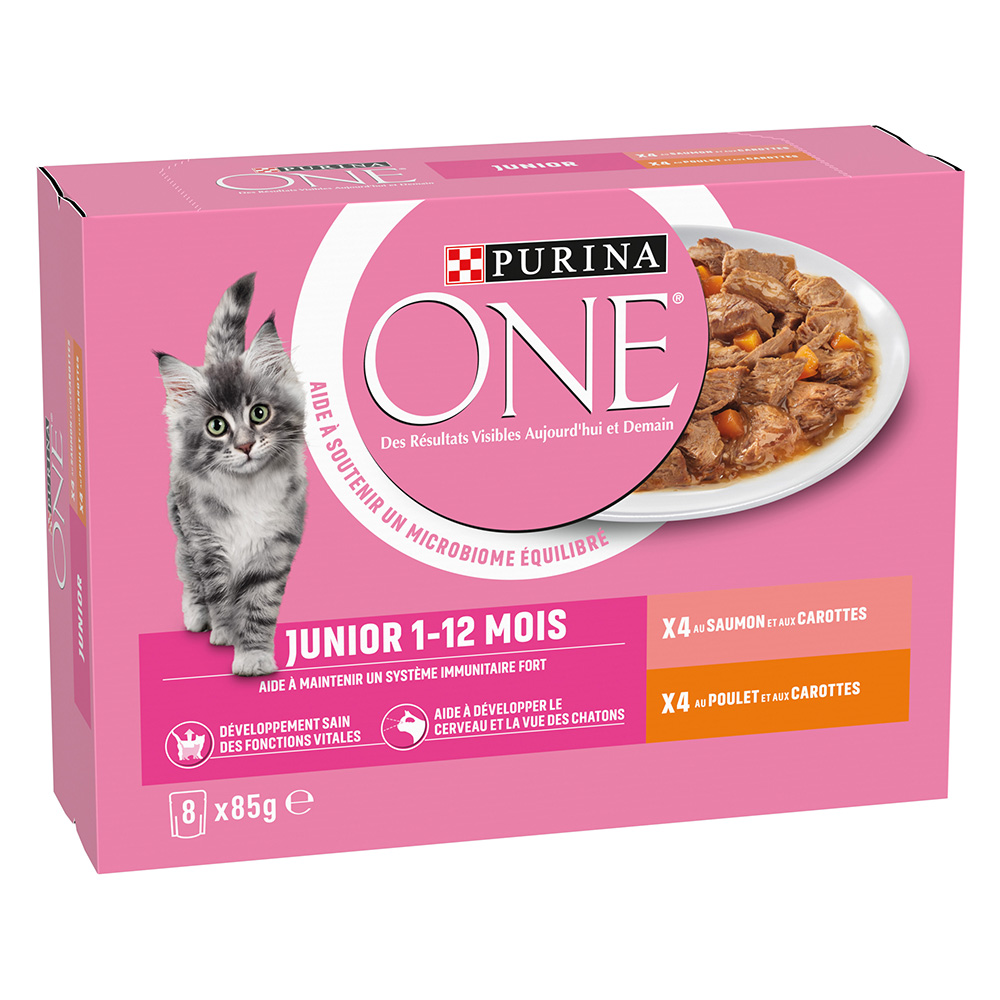 20 + 4 gratis! 24 x 85 g PURINA ONE Junior  - Huhn & Lachs von Purina One