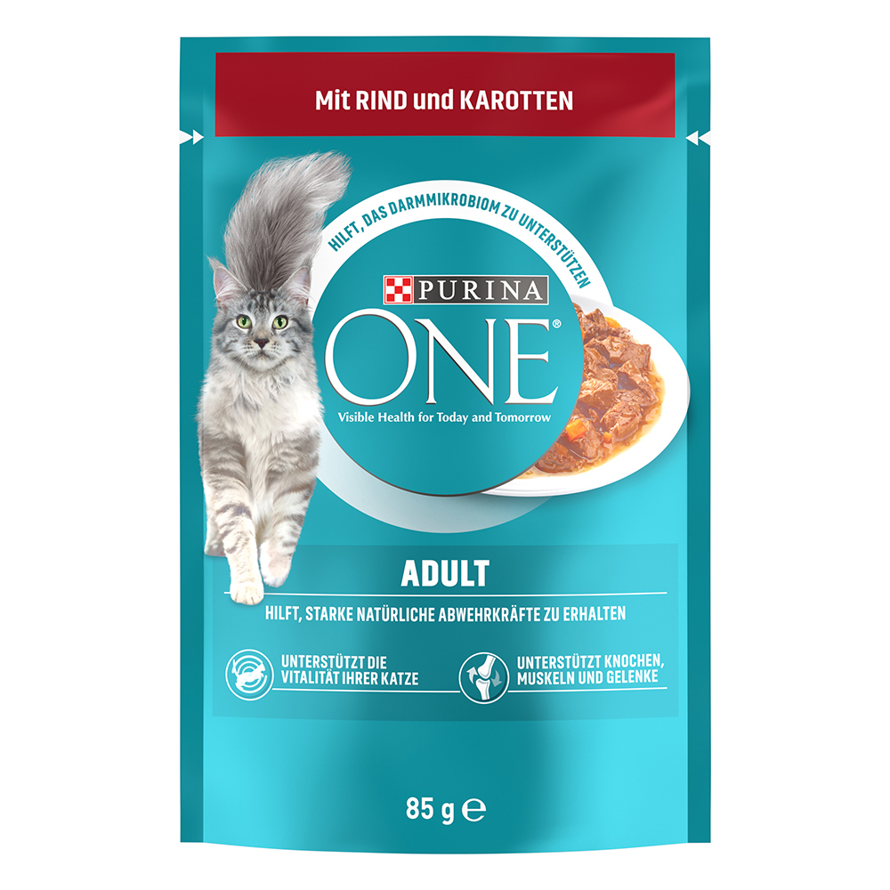 20 + 6 gratis! 26 x 85 g PURINA ONE - Adult: Rind & Karotten von Purina One