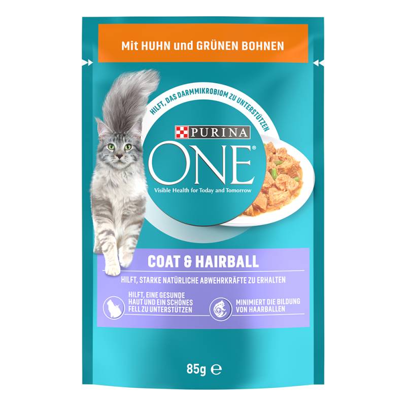 20 + 6 gratis! 26 x 85 g PURINA ONE - Coat & Hairball: mit Huhn und grünen Bohnen von Purina One