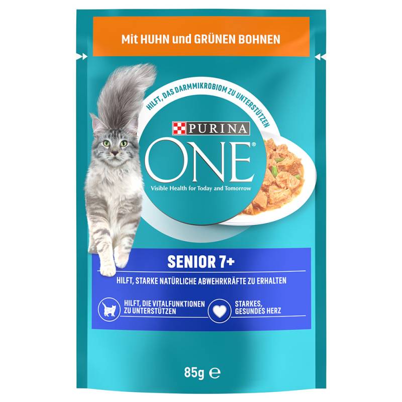 20 + 6 gratis! 26 x 85 g PURINA ONE - Senior +7:  Huhn & grüne Bohnen von Purina One