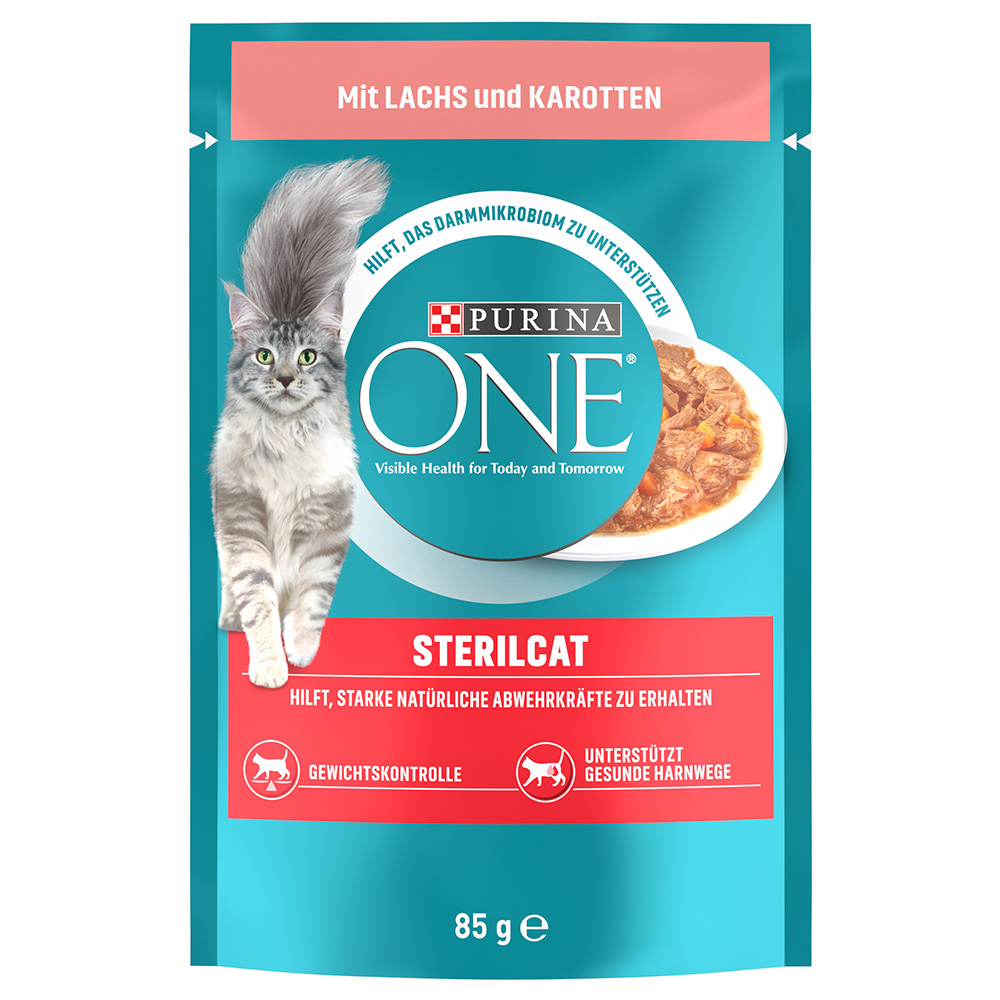 20 + 6 gratis! 26 x 85 g PURINA ONE - SterilCat: Lachs/Karott von Purina One