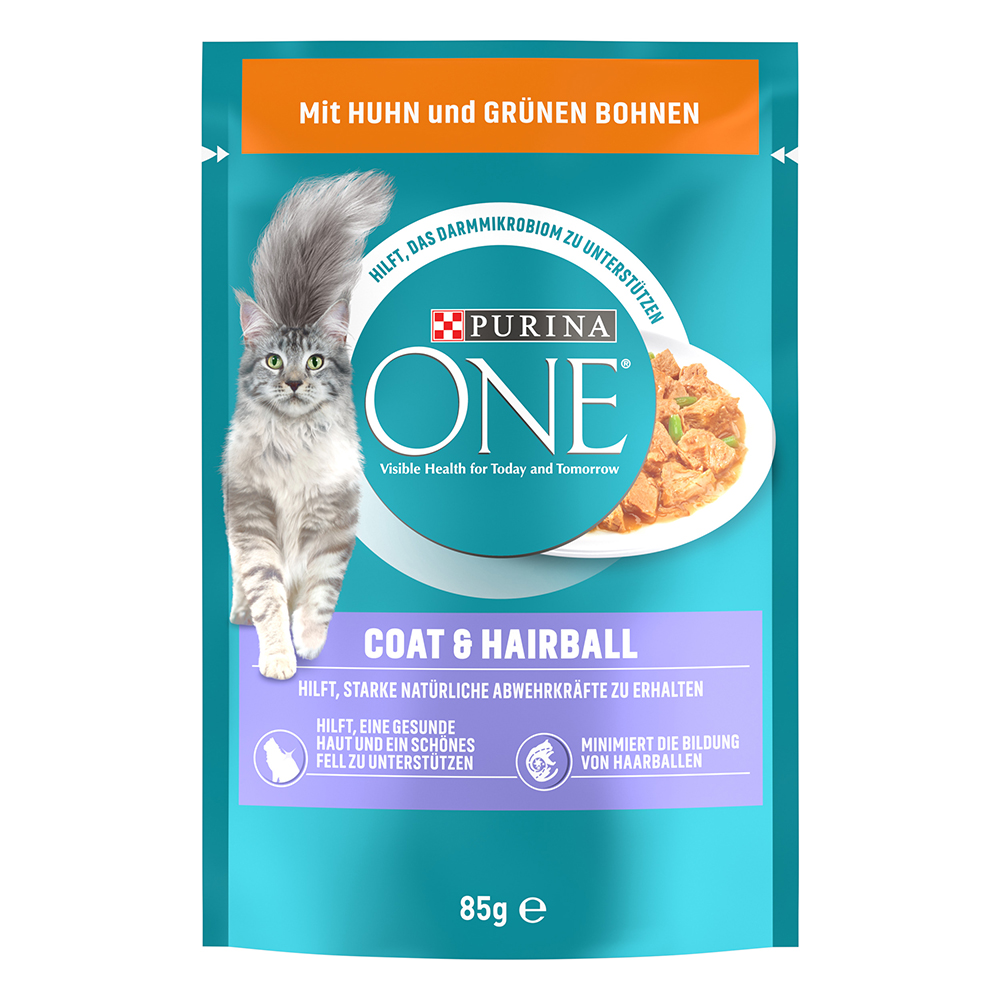 20 + 6 gratis! 26 x 85 g Purina ONE - Coat & Hairball: mit Huhn und grünen Bohnen von Purina One