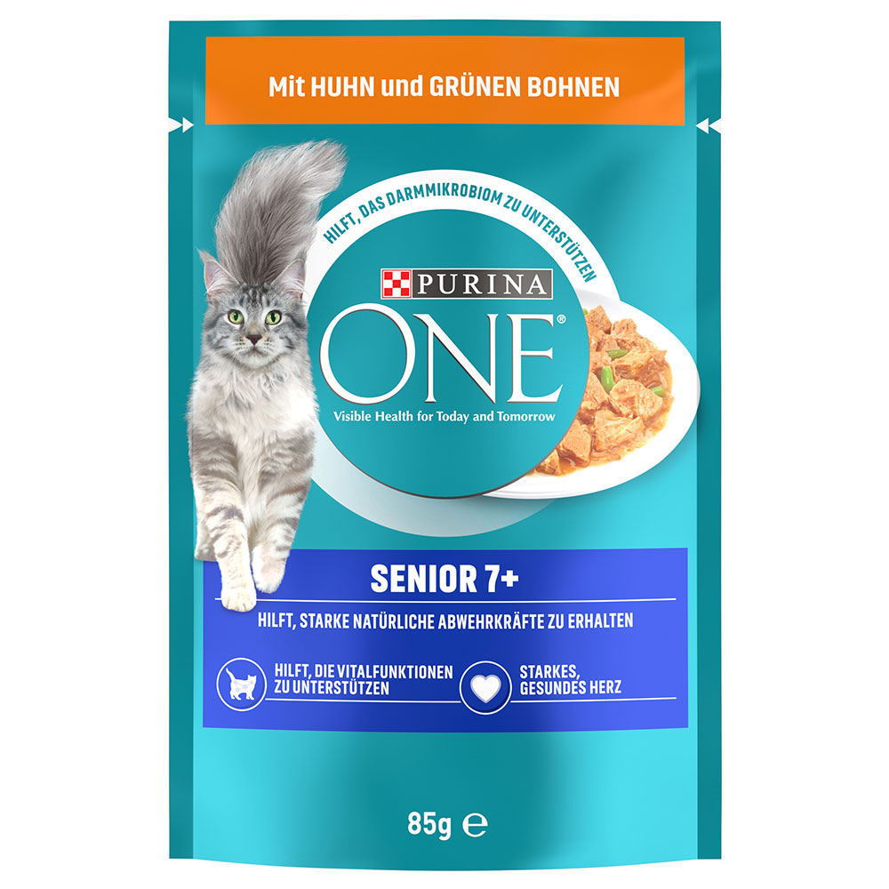 20 + 6 gratis! 26 x 85 g Purina ONE - Senior +7:  Huhn & grüne Bohnen von Purina One