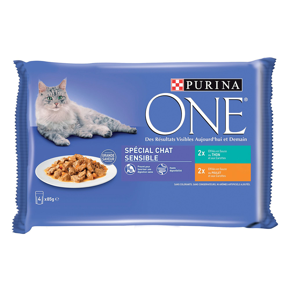 PURINA ONE Junior 4 x 85 g - Sensitive Huhn und Thunfisch von Purina One