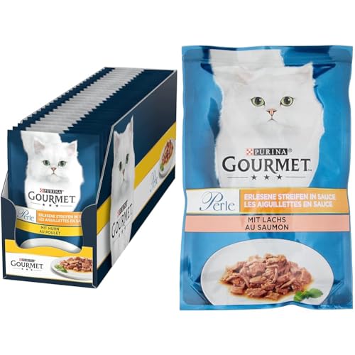 Gourmet Gourmet PURINA GOURMET Perle Erlesene Streifen Katzenfutter nass, mit Huhn, 26er Pack (26 x 85g) & PURINA GOURMET Perle Erlesene Streifen Katzenfutter nass, mit Lachs, 26er Pack (26 x 85g) von Purina Tidy Cats