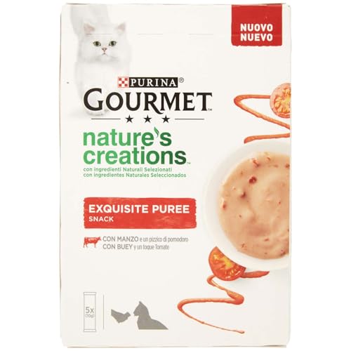 Purina Gourmet Nature's Creations Puree, Snack, Katze mit Ochse und Tomate, 5 Beutel à 10 g von Purina Tidy Cats