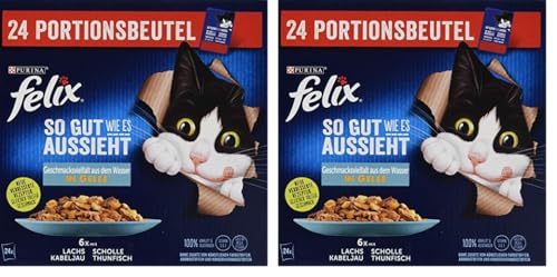 Felix Katzennassfutter So gut wie es aussieht in Gelee Geschmacksvielfalt aus dem Wasser, 2er Pack (24 x 85g) Portionsbeutel von Purina