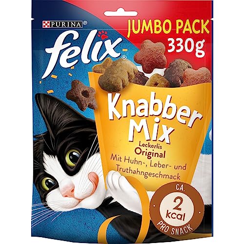 PURINA Felix KnabberMix Original Katzensnack, Knusper-Leckerlie mit 3 Geschmacksrichtungen, 5er Pack (5 x 330g) von Purina