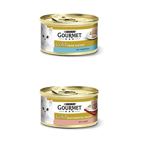 PURINA GOURMET Gold Katzenfutter nass 24er Mix-Pack, Pastete mit Thunfisch und Ragout Lachs, (2 x 12 x 85g) von Purina