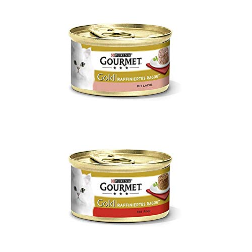 PURINA GOURMET Gold Katzenfutter nass 24er Mix-Pack, Ragout Lachs und Ragout Rind, (2 x 12 x 85g) von Purina