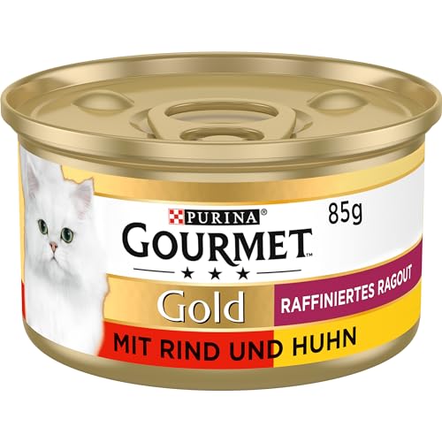 Gourmet Gold Raffiniertes Ragout Duetto Katzenfutter nass, Rind und Huhn, 12er Pack (12 x 85g) von Gourmet