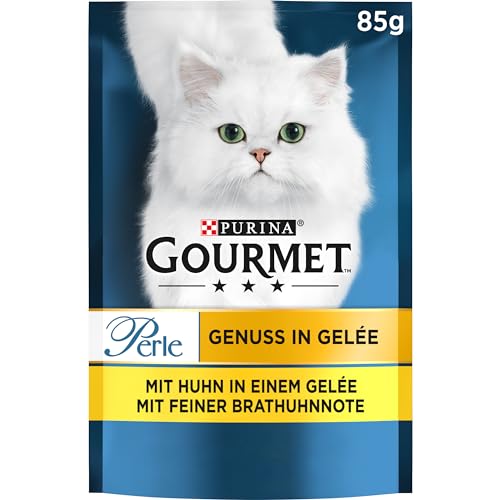 Gourmet Perle Genuss in Gelee Katzenfutter nass mit Huhn & feiner Brathuhnnote 26er Pack (26 x 85g) von Gourmet