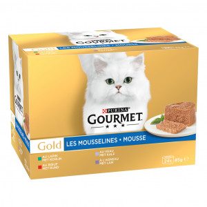 Purina Gourmet Gold Mousse mit Kaninchen, Rind, Kalb, Lamm Nassfutter Katze (24x85 g) 24 x 85 g von Gourmet