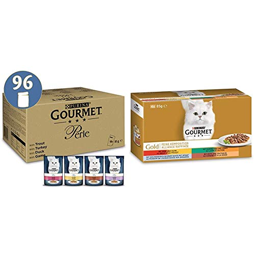 Purina Gourmet Perle Country Medley, 96 x 85g & Gold Feine Komposition:Katzennassfutter, hochwertige Tiernahrung für ausgewachsene Katzen, Dose, 12 x 4 x 85 g von Purina