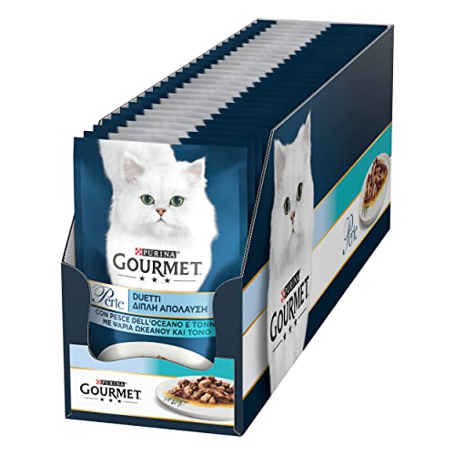 Purina Gourmet Perlen Duett aus feuchtem Meer Katzen mit Meeresfisch und Thunfisch, 26 Beutel à 85 g von Purina