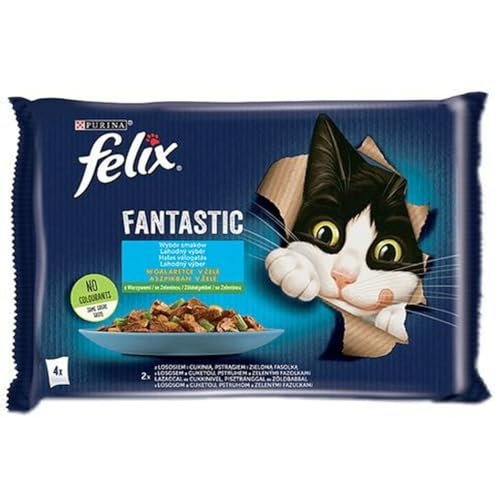 Purina Katzenfutter Lachs Zucchini Grüne Bohnen 4 x 85g von Felix