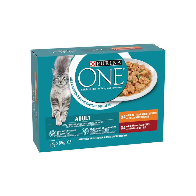 Purina ONE Adult feine zarte Streifen in Sauce - Huhn/Rind - 8 x 85 g von Purina One