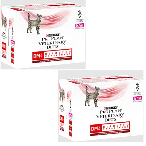 PURINA Pro Plan Veterinary Diets DM Diabetes Management - RIND | Doppelpack | 2 x 10 x 85 g | Diät-Alleinfuttermittel für Katzen | Zur Regulierung der Glukoseversorgung von Pro Plan