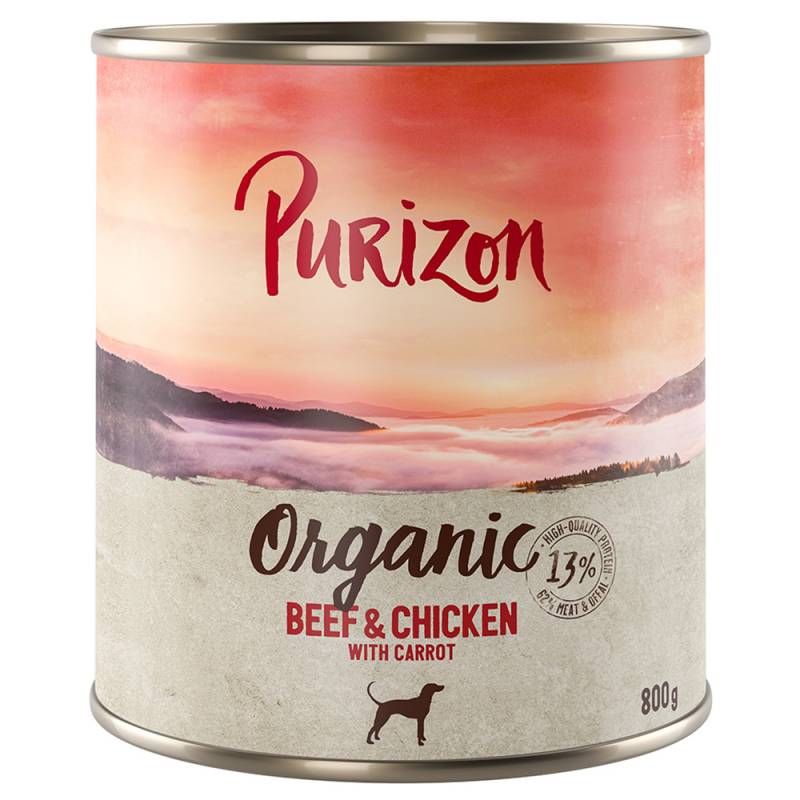 10+2 gratis! Purizon Adult 12 x 400 / 800 g  - Organic Rind und Huhn mit Karotte (12 x 800 g) von Purizon