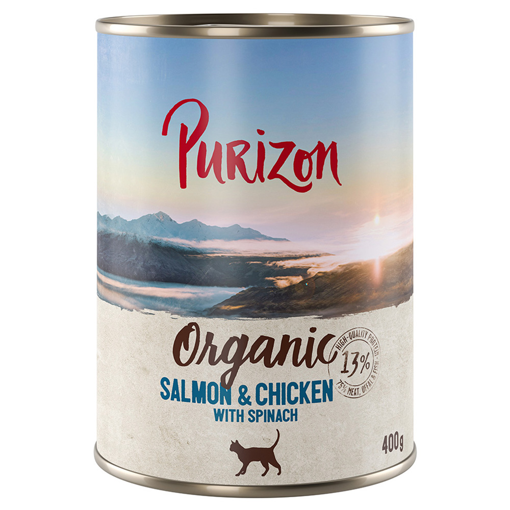 10 + 2 gratis! 12 x 200 g/ 400 g Purizon Adult - Organic Lachs und Huhn mit Spinat (12 x 400 g) von Purizon