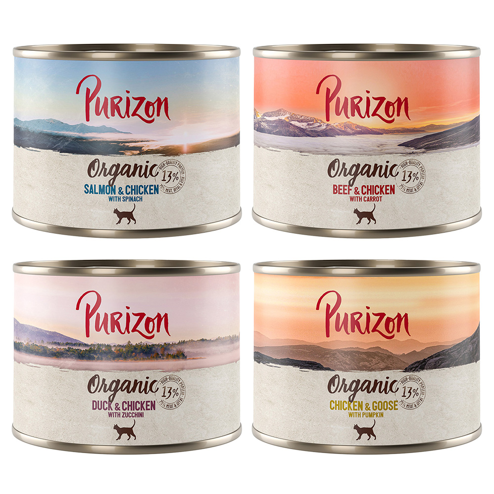 10 + 2 gratis! 12 x 200 g/ 400 g Purizon Adult - Organic Mixpaket 4 Sorten (12 x 200 g) von Purizon