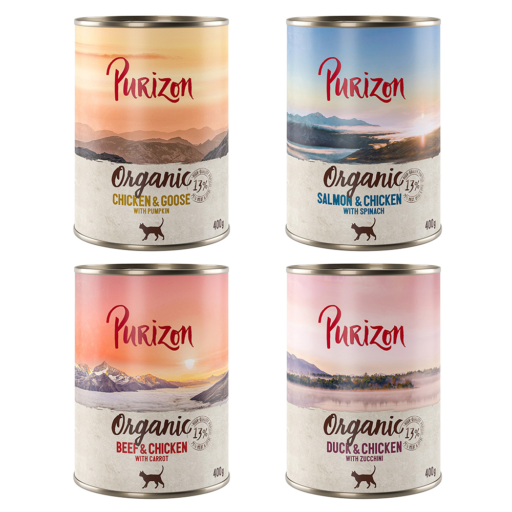 10 + 2 gratis! 12 x 200 g/ 400 g Purizon Adult - Organic Mixpaket 4 Sorten (12 x 400 g) von Purizon