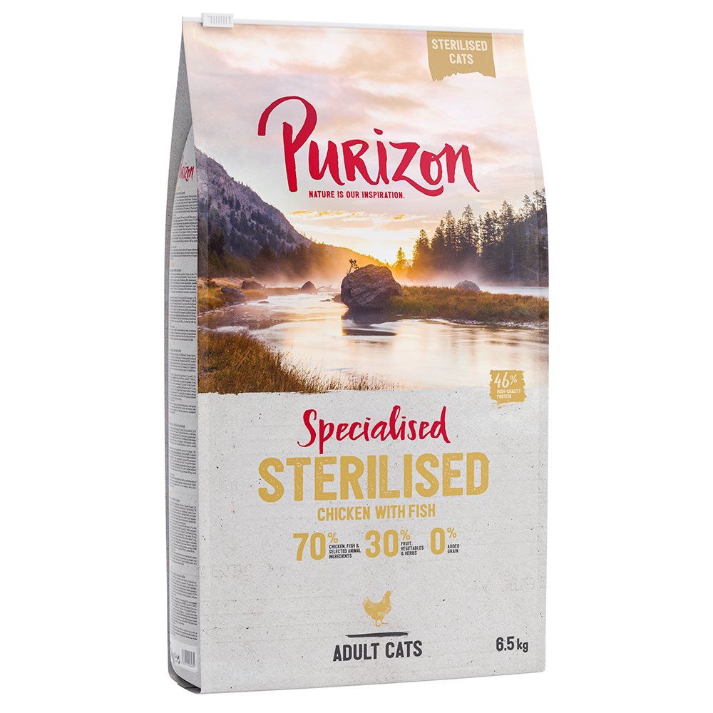 10 € Rabatt: 6,5 kg Purizon  - Sterilised Adult Huhn & Fisch von Purizon