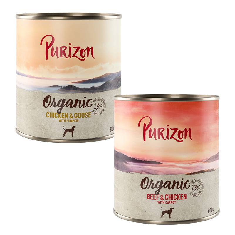 10€ Rabatt auf Purizon 24 x 800 g  - Organic Mixpaket:  12 x Huhn mit Gans, 12 x Rind mit Huhn von Purizon