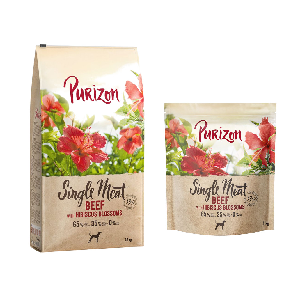 12 kg + 2 kg gratis! 14 kg Purizon  - Single Meat: Rind mit Hibiskusblüten von Purizon