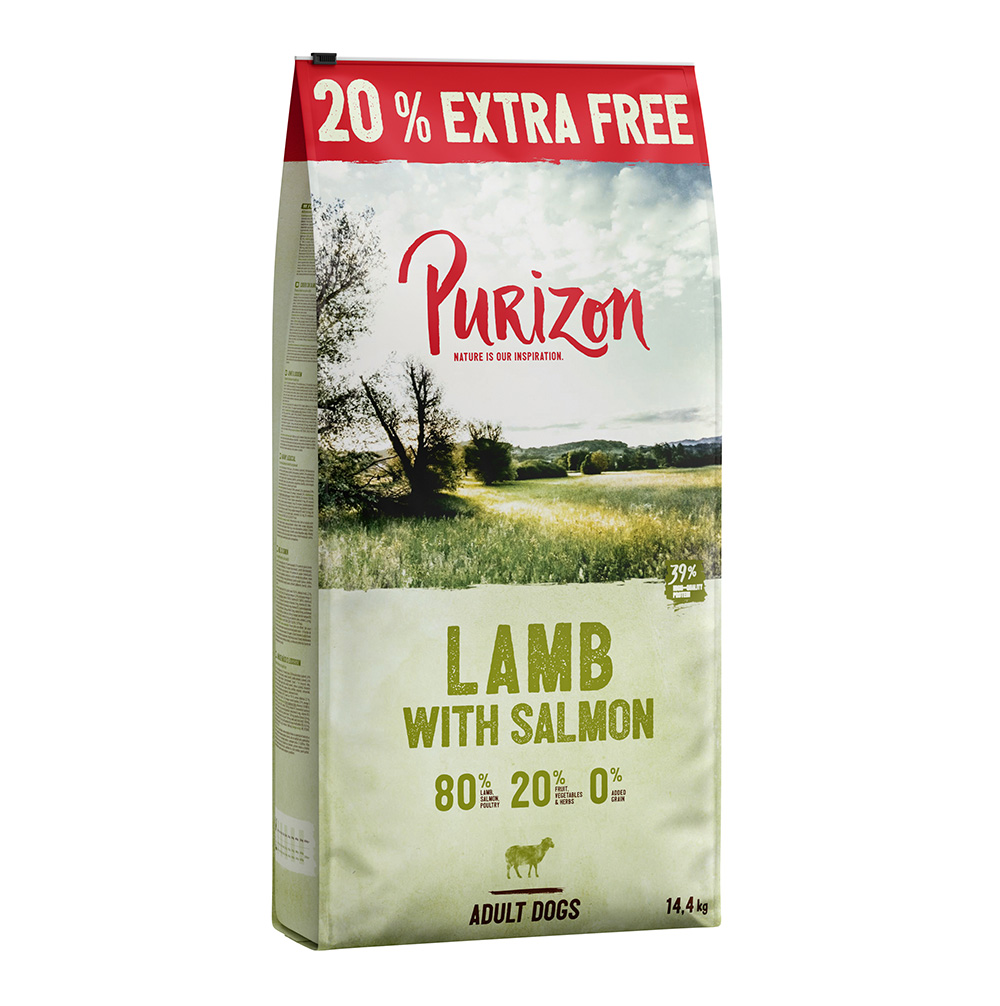 12 kg + 20% gratis! 14,4 kg Purizon Trockenfutter - getreidefrei - Lamm mit Lachs von Purizon