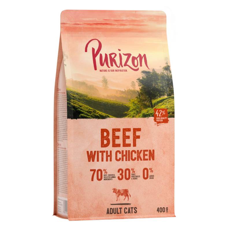 2 x 400 g Purizon Katzentrockenfutter zum Probierpreis! - Adult Rind & Huhn von Purizon