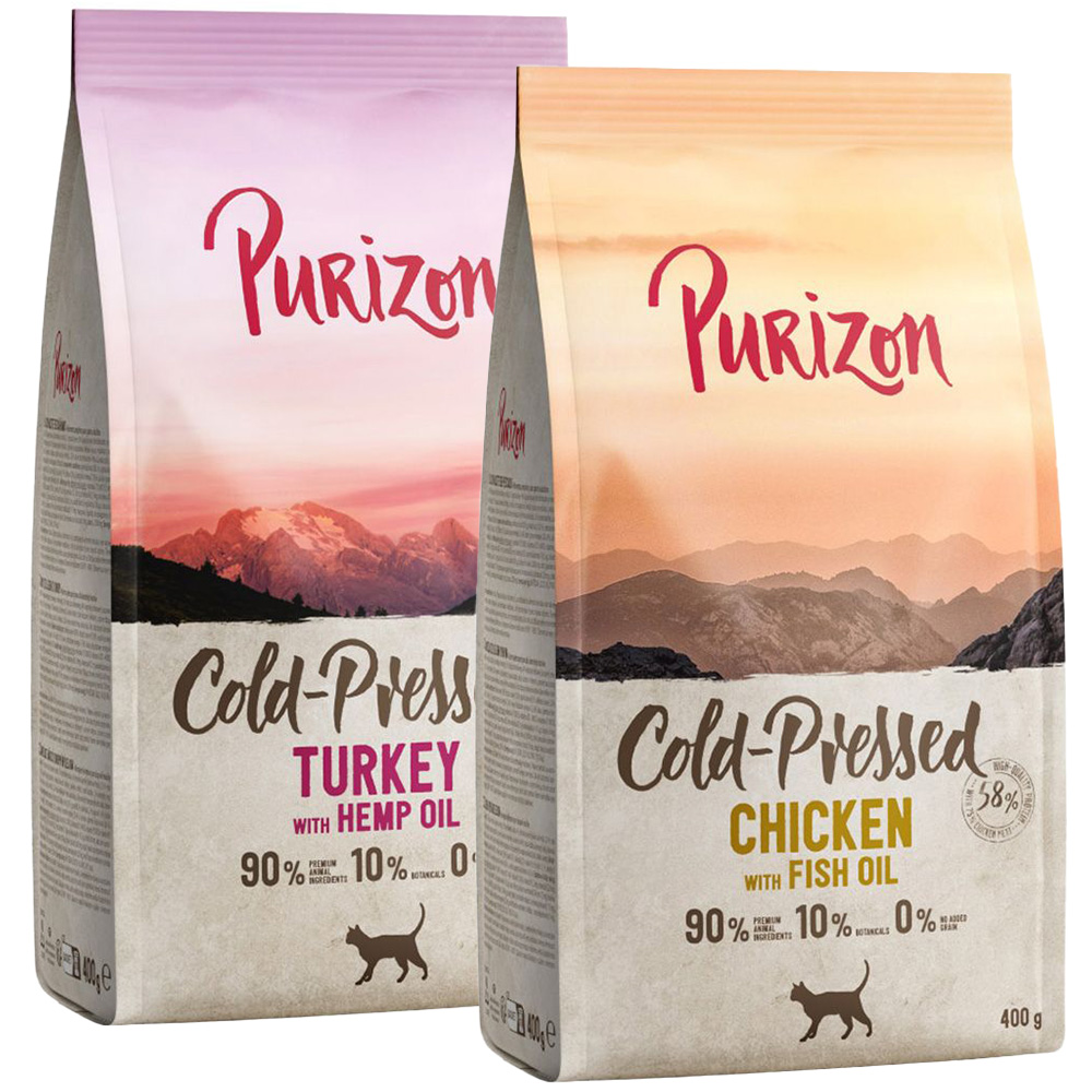 2 x 400 g Purizon Katzentrockenfutter zum Probierpreis! - Mix Kaltgepresst: Huhn mit Fischöl, Pute mit Hanföl von Purizon