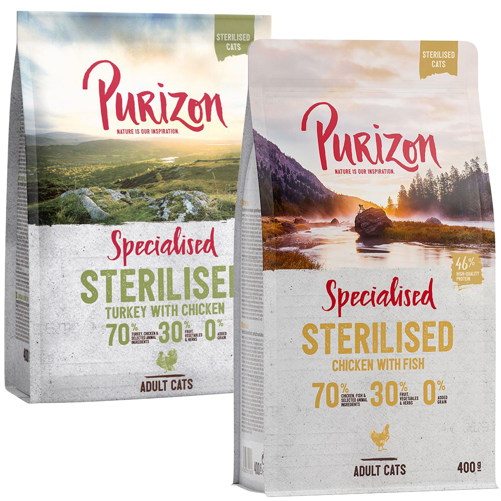 2 x 400 g Purizon Katzentrockenfutter zum Probierpreis! - Mix Sterilised: Huhn & Fisch, Truthahn & Huhn von Purizon