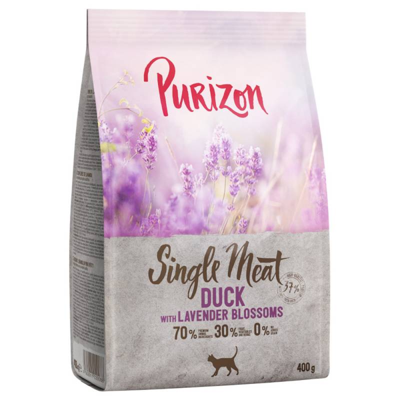 2 x 400 g Purizon Katzentrockenfutter zum Probierpreis! - Single Meat Ente mit Lavendelblüten von Purizon
