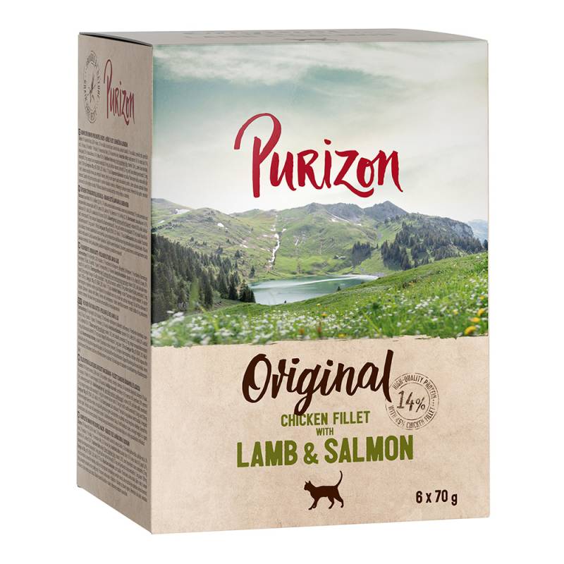 22 + 2 gratis! Purizon 24 x 70 g / 85 g - Hühnerfilet mit Lamm & Lachs (24 x 70 g) von Purizon