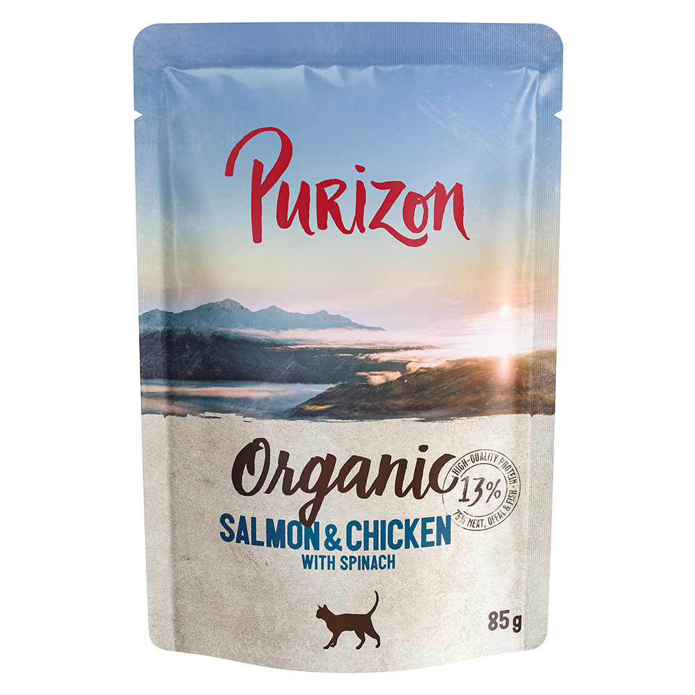 22 + 2 gratis! Purizon 24 x 70 g / 85 g - Organic: Lachs und Huhn mit Spinat (24 x 85 g) von Purizon