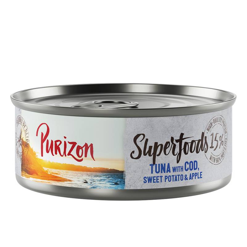 22 + 2 gratis! Purizon 24 x 70 g / 85 g - Superfoods: Thunfisch mit Kabeljau, Süßkartoffel und Apfel (24 x 70 g) von Purizon