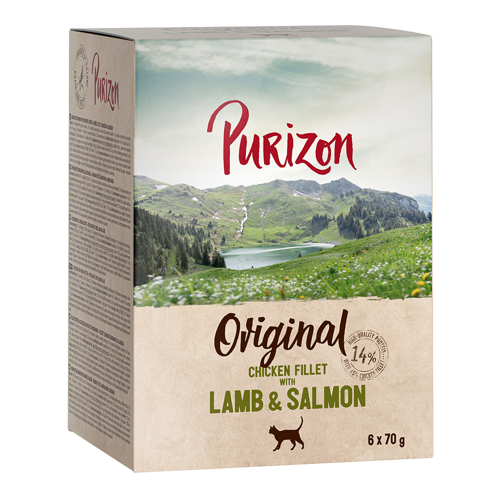 22 + 2 gratis! Purizon 24 x 70 g / 85g - Hühnerfilet mit Lachs & Lamm von Purizon