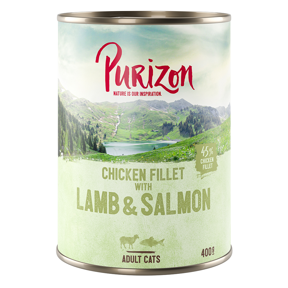 22 + 2 gratis! Purizon Adult 24 x 200 g / 400 g - Hühnerfilet mit Lachs & Lamm (24 x 400 g) von Purizon