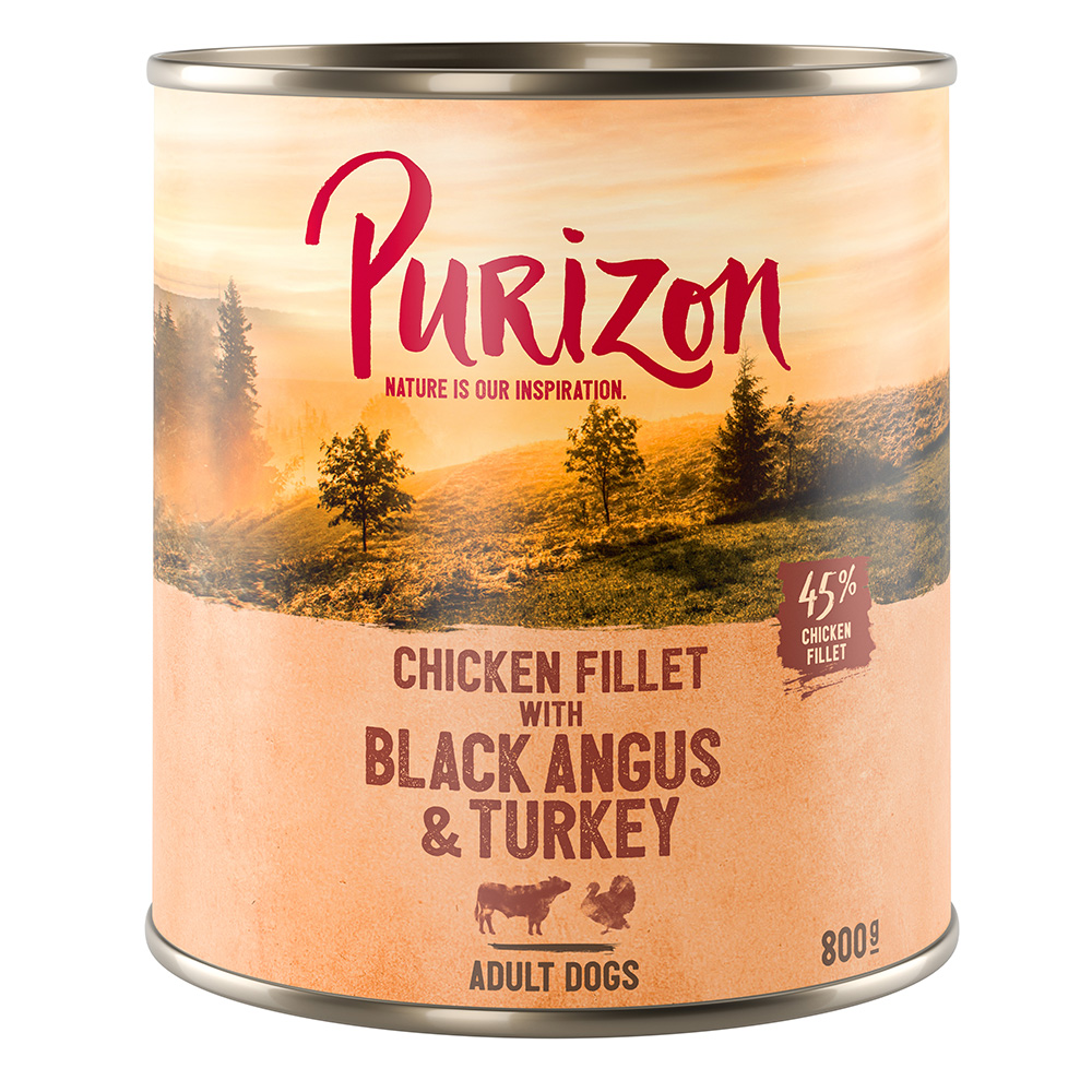 5 + 1 gratis! 6 x 400/800 g Purizon Nassfutter - Black-Angus & Truthahn mit Süßkartoffel und Cranberry (6 x 800 g) von Purizon