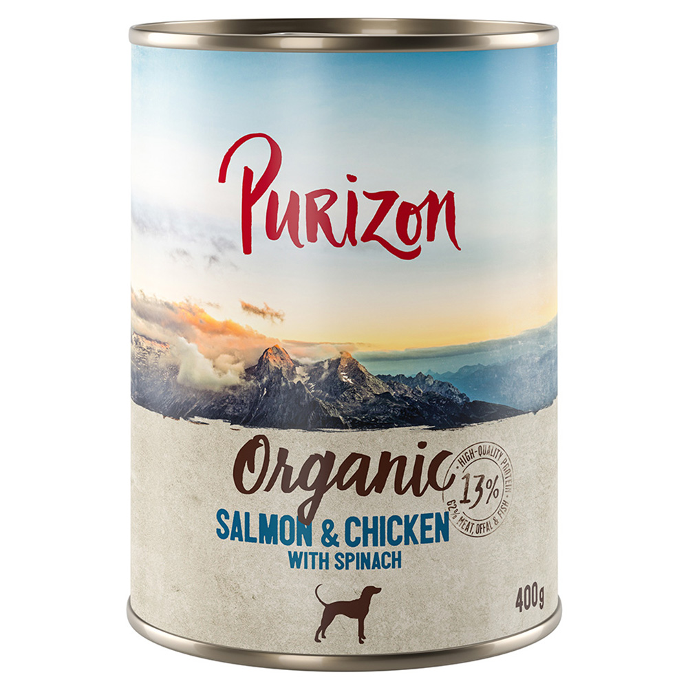 5 + 1 gratis! 6 x 400/800 g Purizon Nassfutter - Organic Lachs und Huhn mit Spinat (6 x 400 g) von Purizon